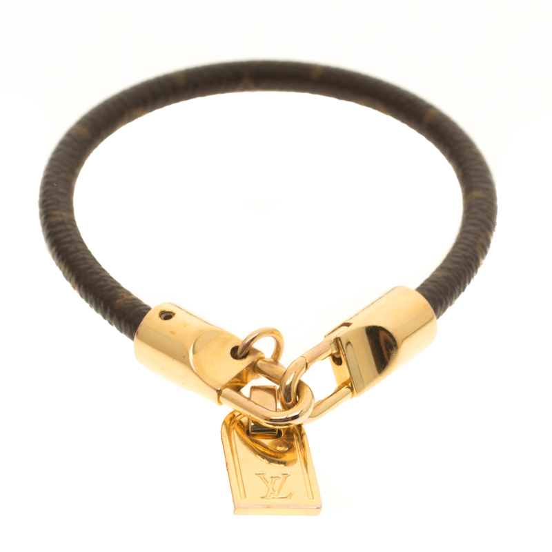 Louis Vuitton Monogram Luck It Brown Canvas Gold Tone Charm Bracelet 