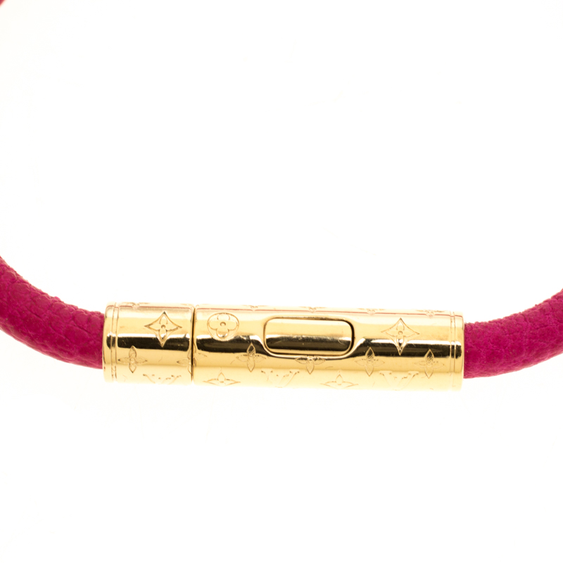 Louis Vuitton LV Confidential Pink Leather Engraved Gold Tone Bracelet