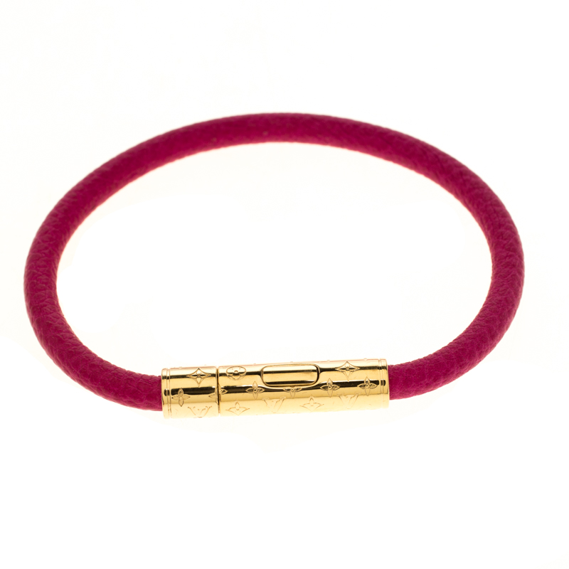 Louis Vuitton LV Confidential Pink Leather Engraved Gold Tone Bracelet