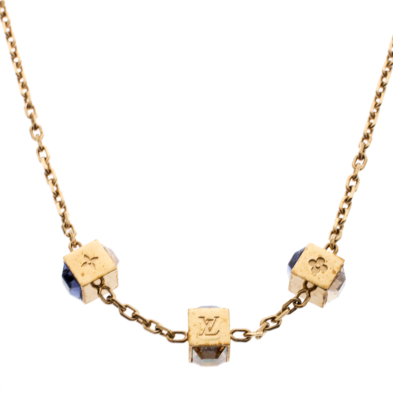 LOUIS VUITTON necklace Cube Swarovski crystals Gold Ladies