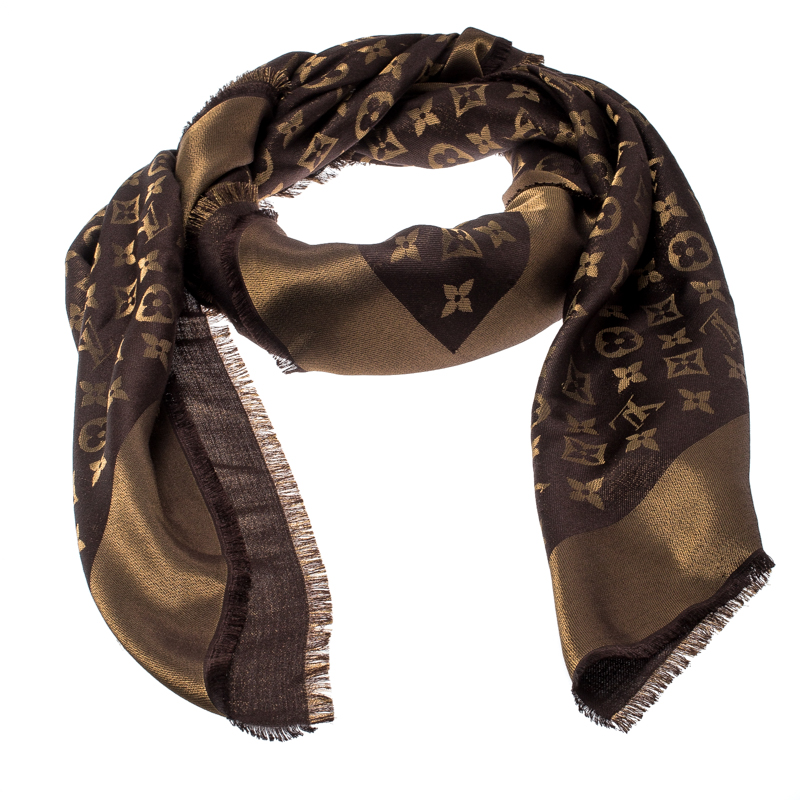 

Louis Vuitton Brown Monogram Silk and Wool Shine Shawl