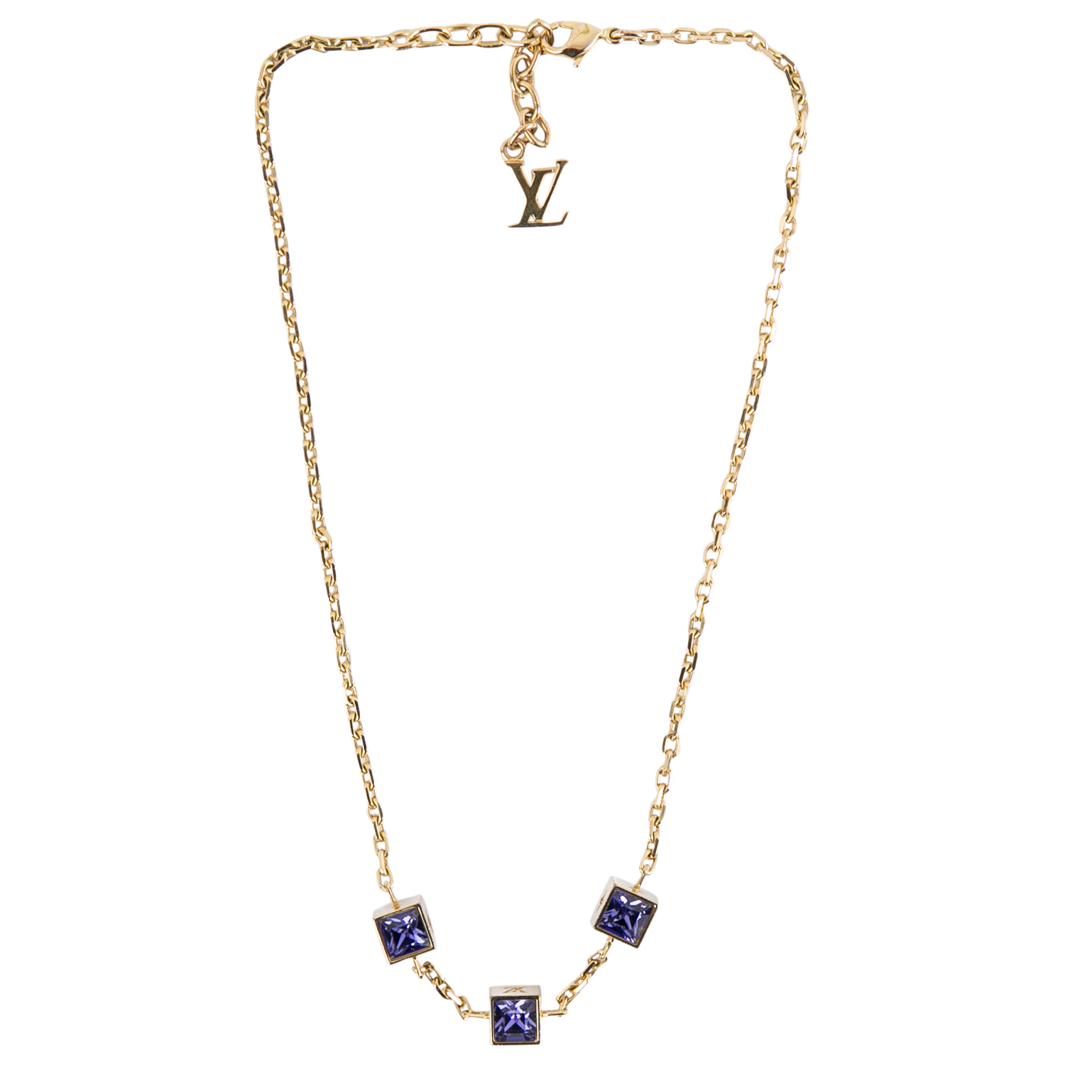 

Louis Vuitton Gamble Crystal Gold Tone Station Necklace