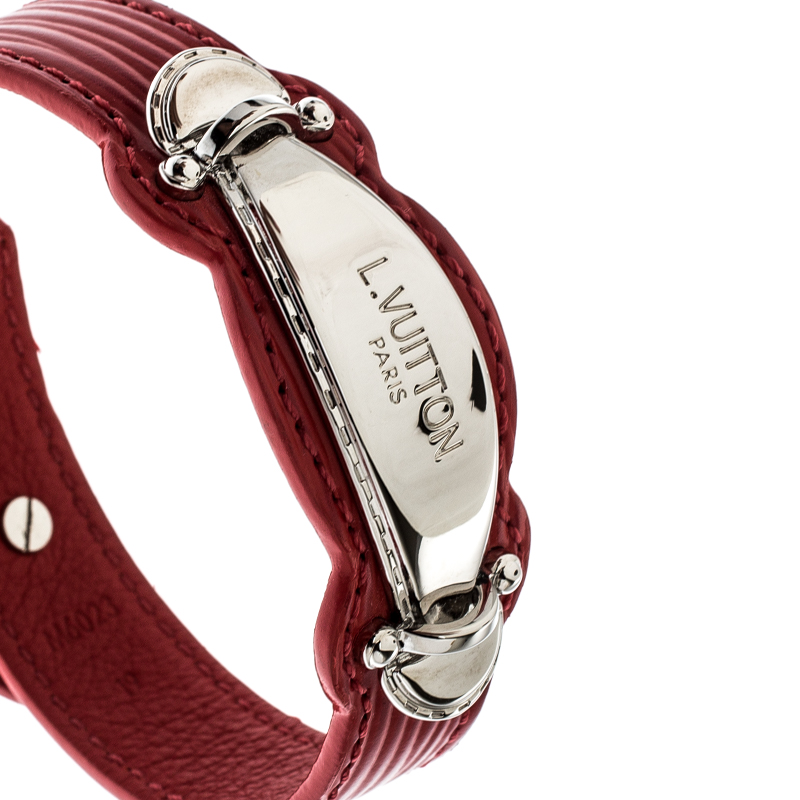 Louis Vuitton Handle It Red Epi Leather Silver Tone Bracelet 19