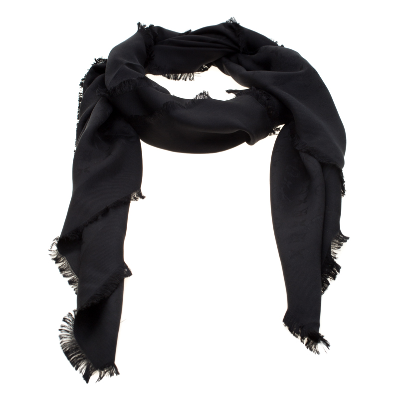 

Louis Vuitton Black Monogram Silk Square Scarf