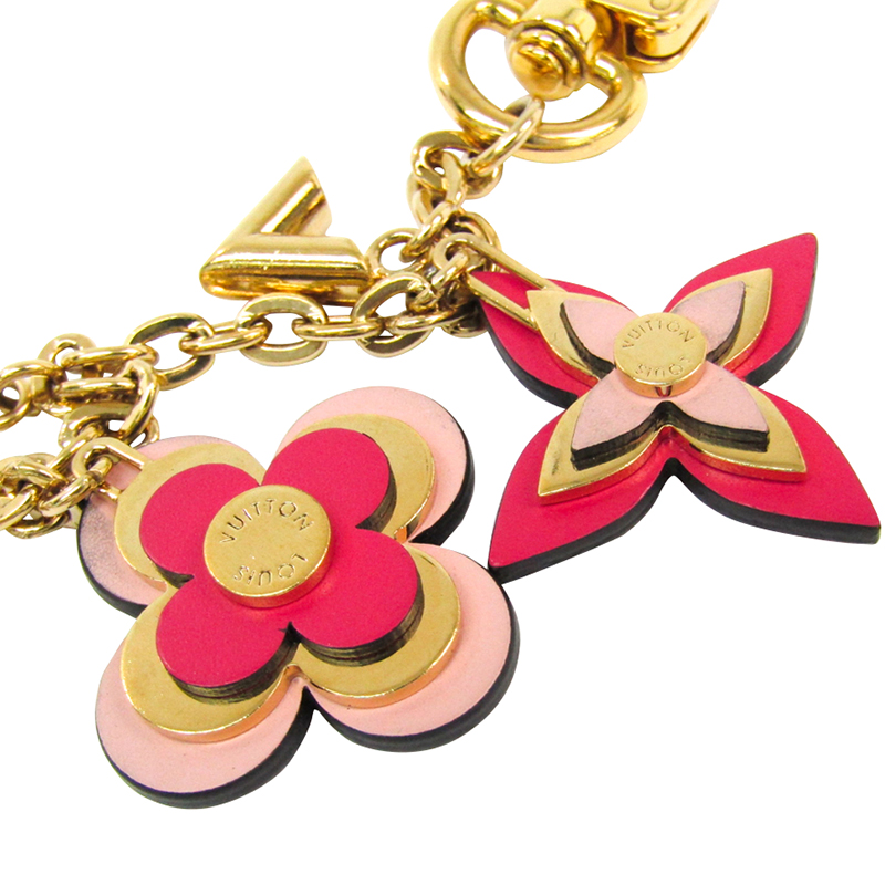 

Louis Vuitton Pink Leather Gold Tone Blooming Flowers Bag Charm and Key Holder