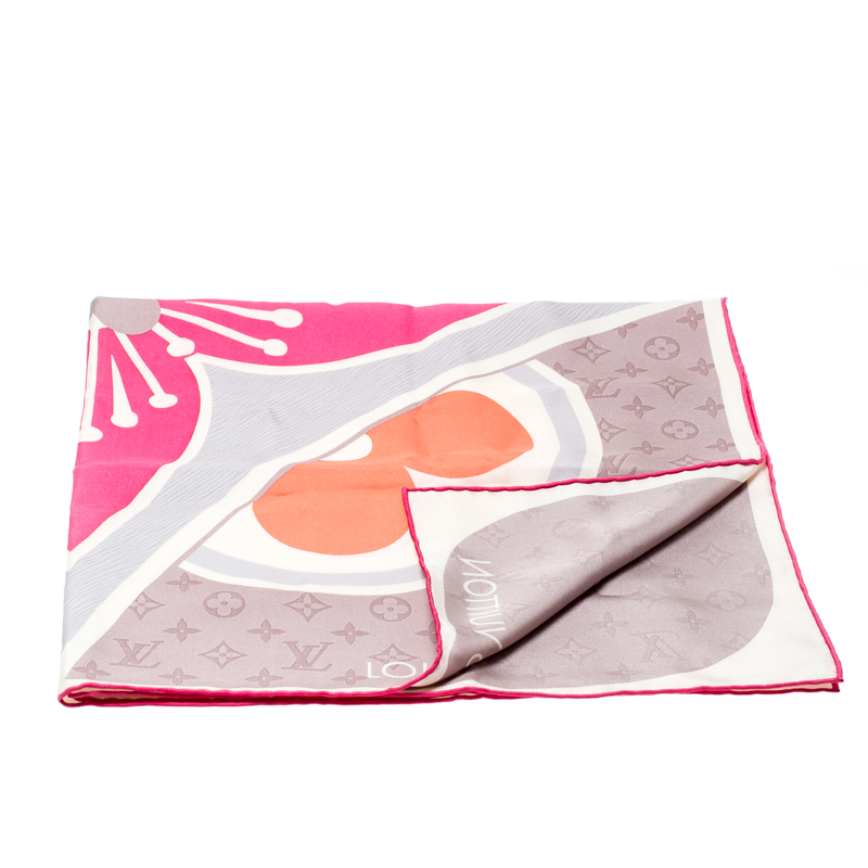

Louis Vuitton Coral Monogram and Quatrefoil Print Silk Square Scarf, Multicolor
