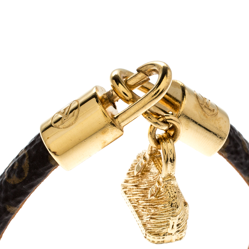 Louis Vuitton Alma Brown Canvas Gold Tone Charm Bracelet 17 Louis Vuitton