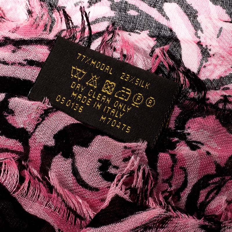 Louis Vuitton Pink Floral Print Silk Blend Rock N' Roses Scarf Louis Vuitton