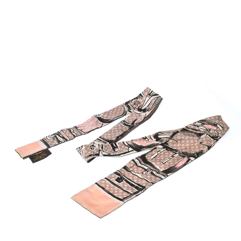 

Louis Vuitton Rose Poudre Monogram and Trunk Print Silk Twill Bandeau Scarf, Pink