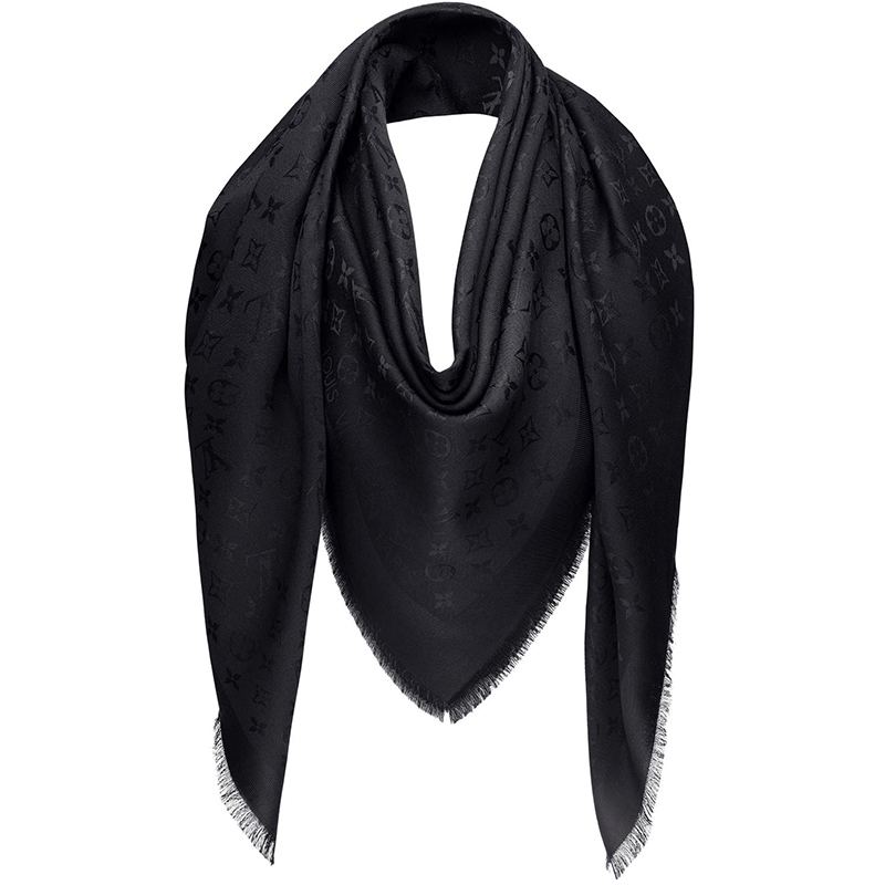 Louis Vuitton Black Monogram Silk and Wool Shawl