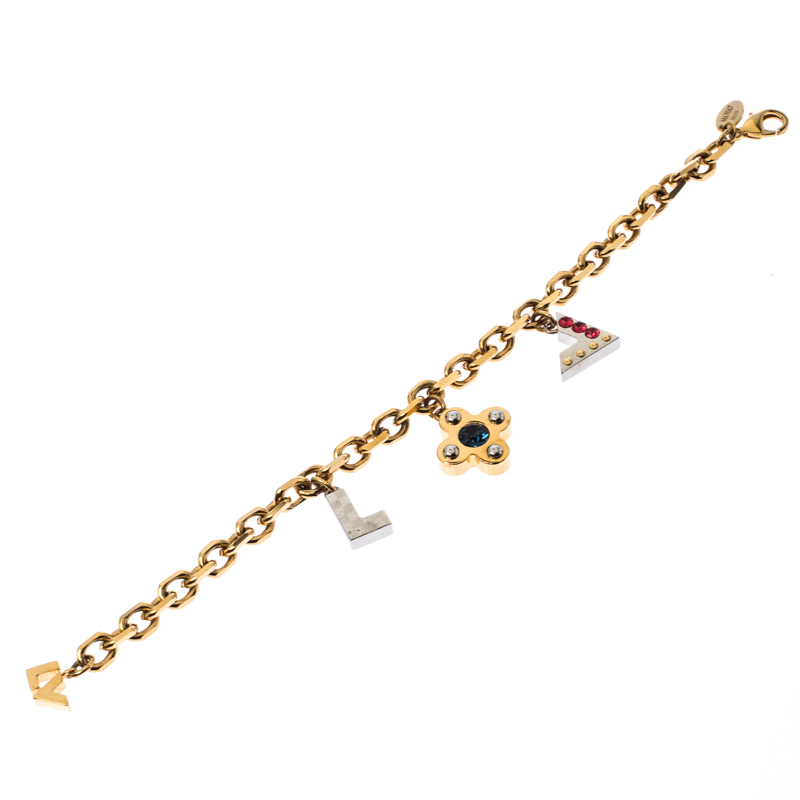 

Louis Vuitton Gold Tone Crystal Embedded Charm Bracelet