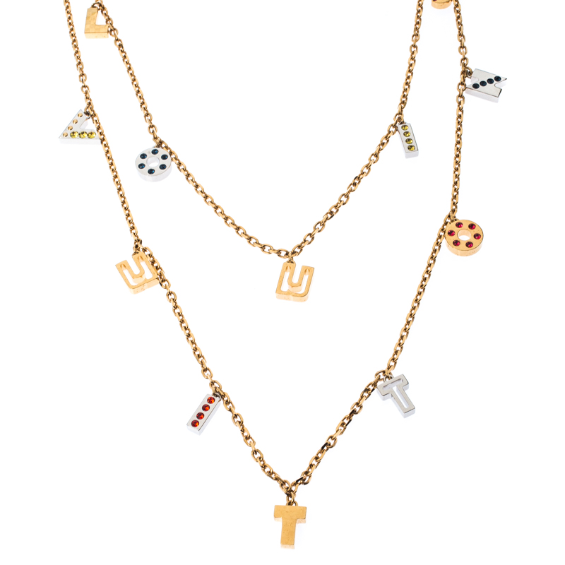 

Louis Vuitton Gold Tone Love Letters Timeless Layered Necklace