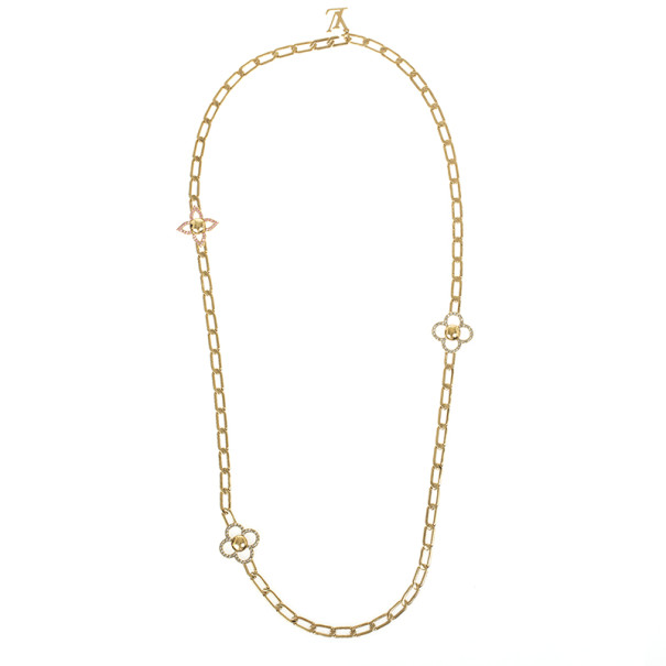 Louis Vuitton Necklace Collier Flower Power M66092 Gold 39 cm