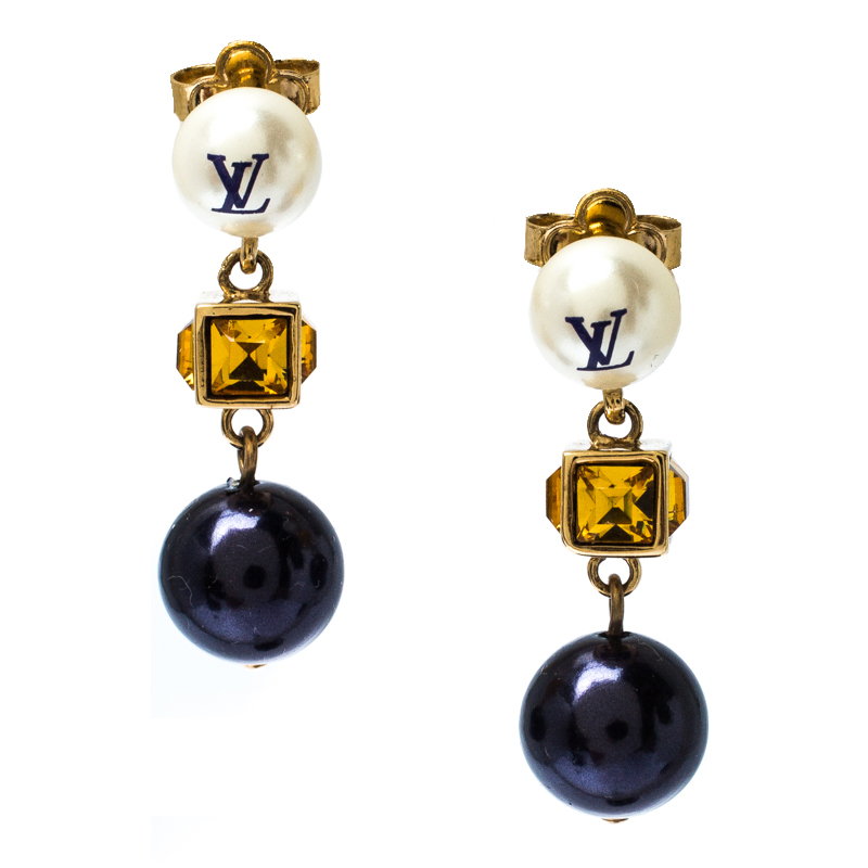 Louis Vuitton Two Tone Faux Pearl and Crystal Cry Me A River Drop