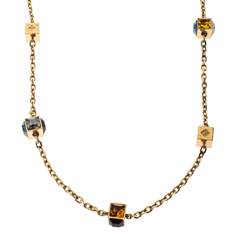 Louis Vuitton Multicolor Crystal Gold Tone Gamble Station Layered Necklace  Louis Vuitton