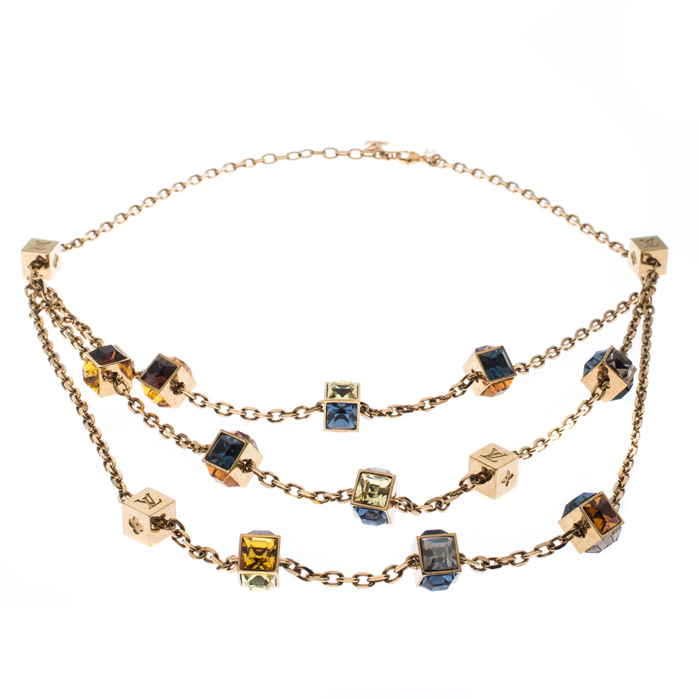 Louis Vuitton Multicolor Crystal Gold Tone Gamble Station Layered Necklace  Louis Vuitton