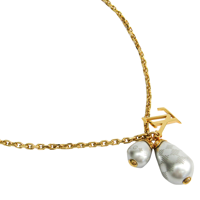 

Louis Vuitton Damier Perle Pearl Gold Tone Pendant Necklace