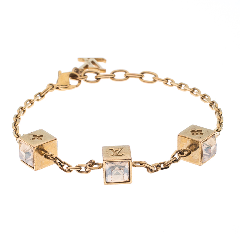 Pre-owned Louis Vuitton Gamble Crystal Gold Tone Bracelet