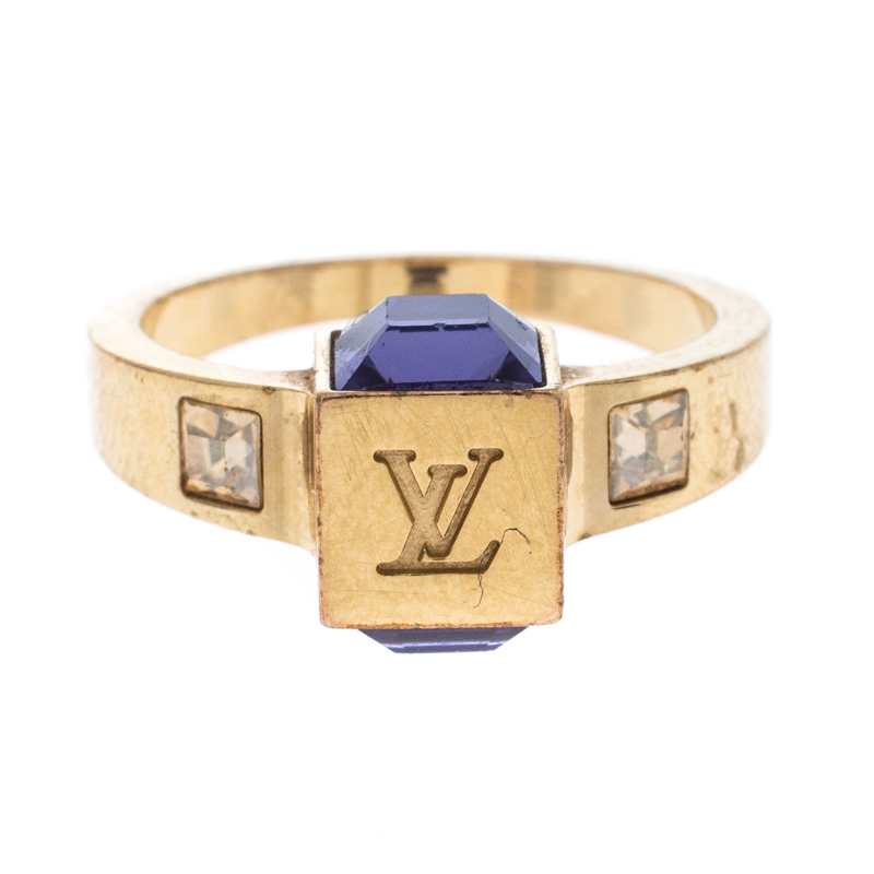 

Louis Vuitton Gamble Crystal Gold Tone Ring 53