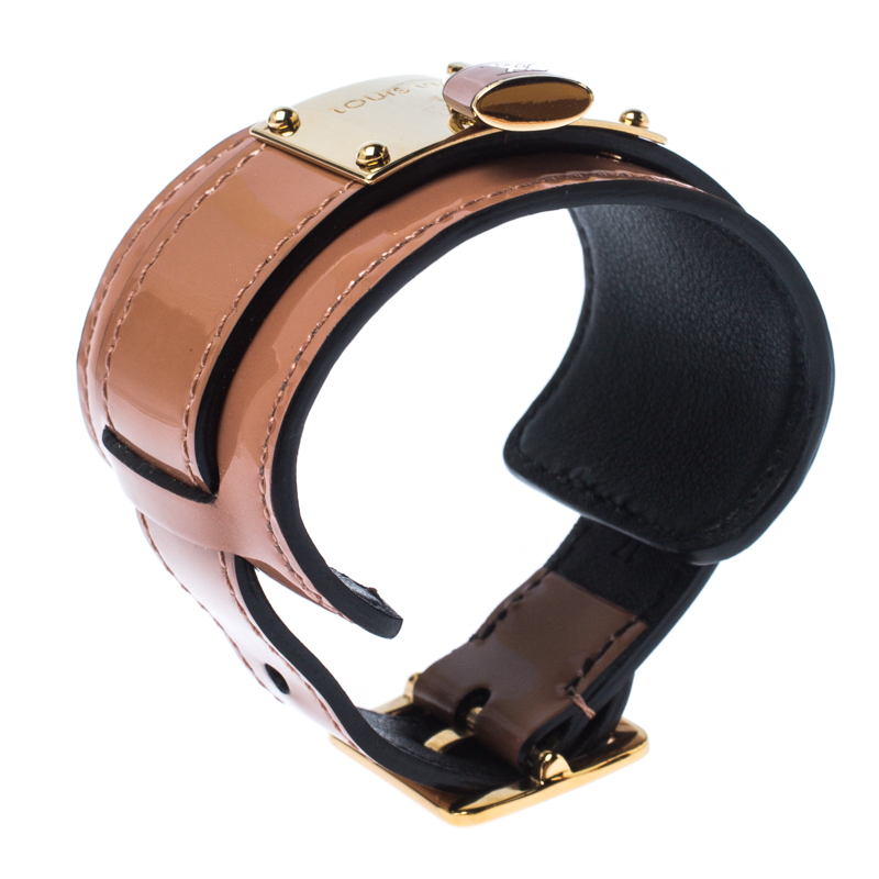 Louis Vuitton Tan Vernis Infinit Gold Tone Cuff Bracelet 17
