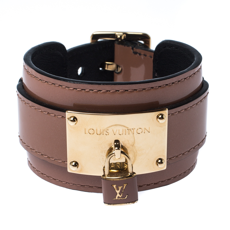 Louis Vuitton Tan Vernis Infinit Gold Tone Cuff Bracelet 17