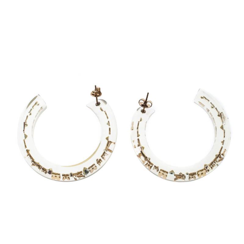 Louis Vuitton Clear Resin Monogram Inclusion Gold Tone Hoop Earrings Louis  Vuitton | The Luxury Closet