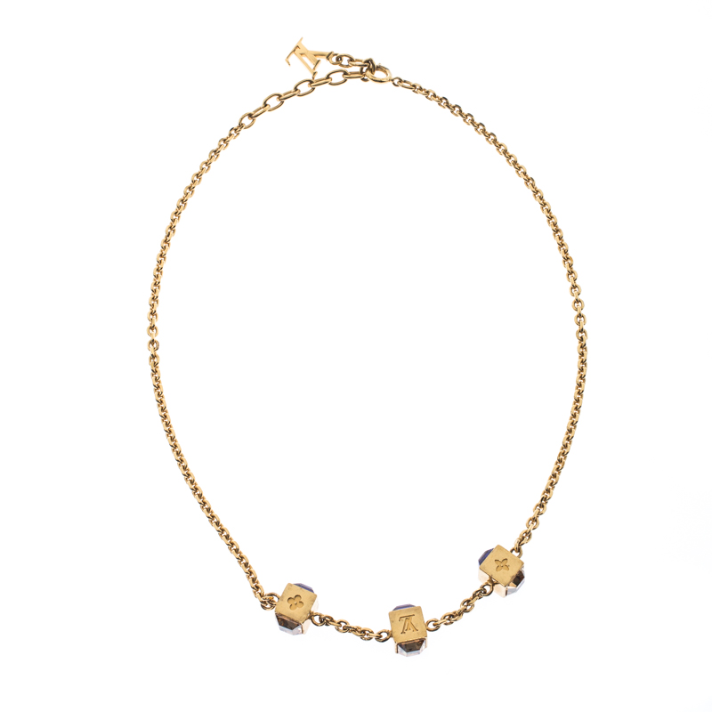 مملوكة مسبقًا Louis Vuitton Gamble Crystal Gold Tone Station Necklace