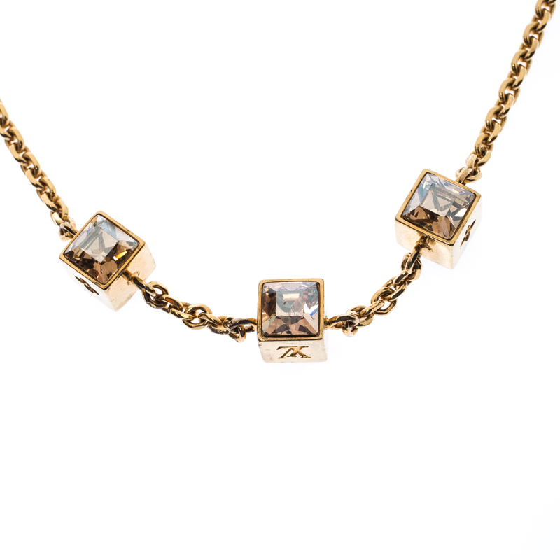 

Louis Vuitton Gamble Crystal Gold Tone Station Necklace
