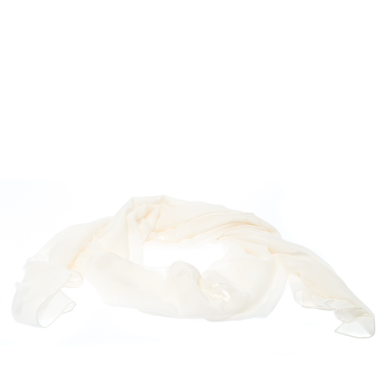Pre Owned Louis Vuitton Cream Lurex Monogram Patterned Silk Scarf