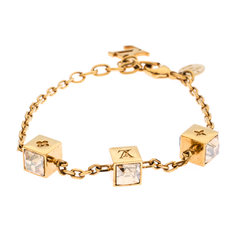 Louis Vuitton Crystal Gold Tone Gamble Bracelet