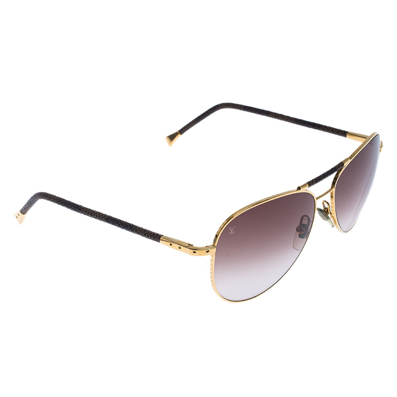 Louis Vuitton Gold/Brown Gradient Z0202U Damier Ebene Conspiration Pilote  Aviator Sunglasses Louis Vuitton
