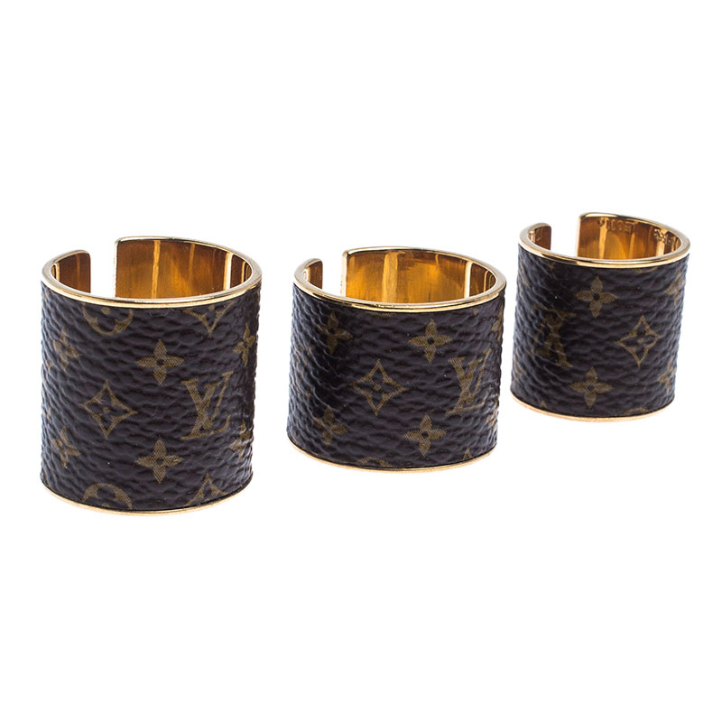 

Louis Vuitton Gold Tone Nanogram Canvas Set of Three Rings, Brown