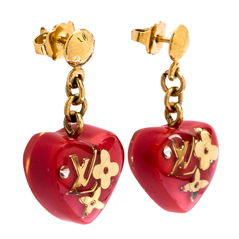 LOUIS VUITTON Inclusion Heart Earrings Pomme D'Amour 76423