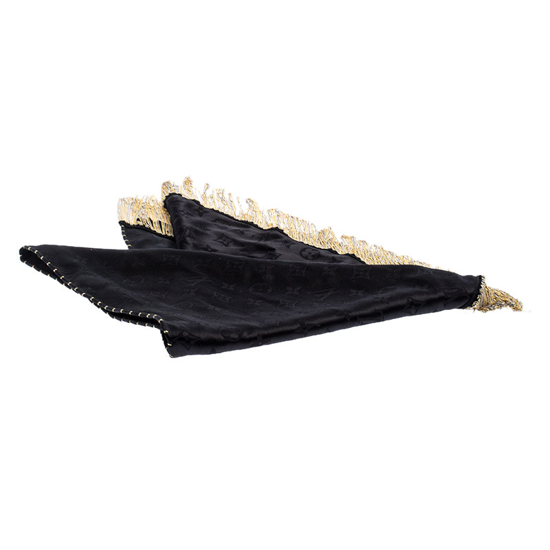 Louis Vuitton Black Silk Chain Fringed Glamonogram Triangle Scarf Louis  Vuitton