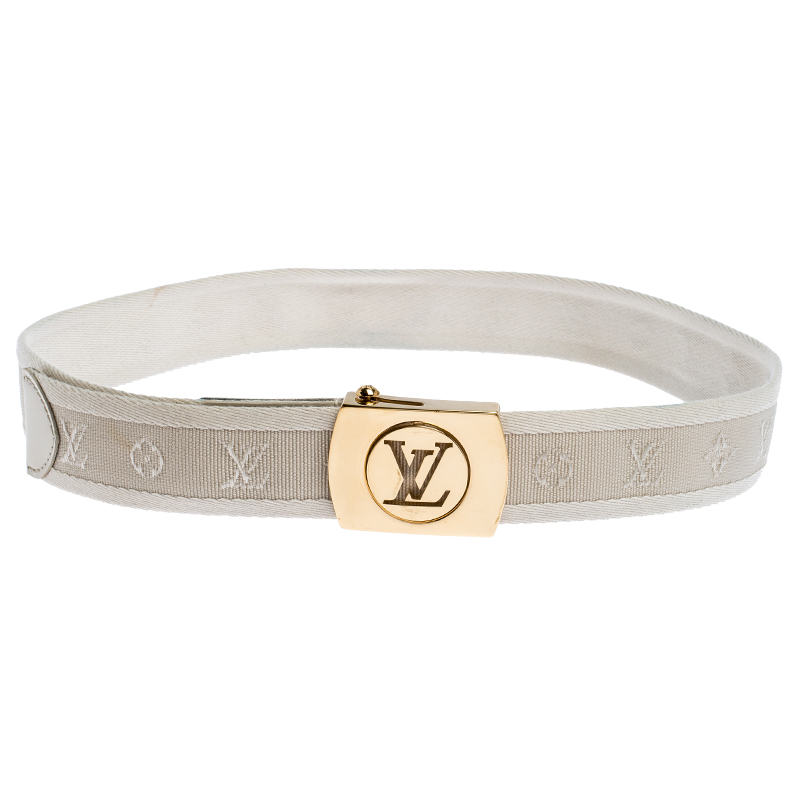 Pre Owned Louis Vuitton Ivory Monogram Canvas LV Cut Belt 80CM