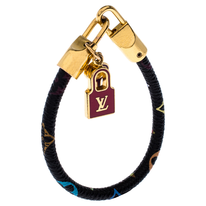 

Louis Vuitton Luck It Multicolor Monogram Canvas Enamel Gold Tone Charm Bracelet, Black