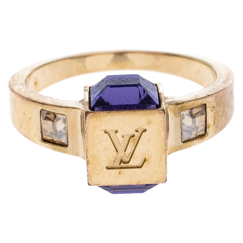 

Louis Vuitton Gamble Crystal Gold Tone Ring 56