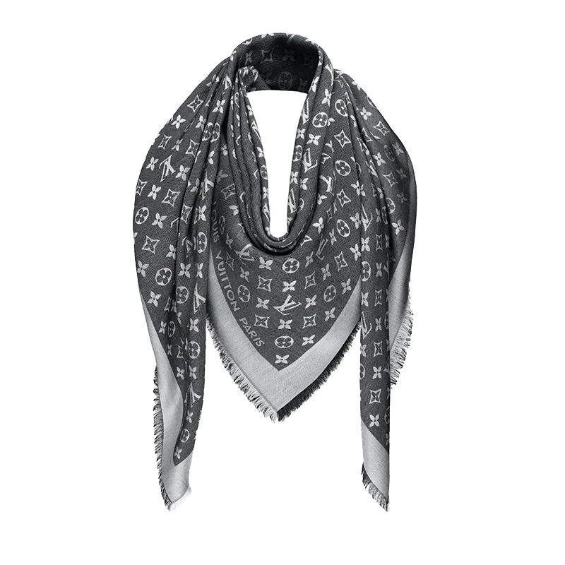 Pre Owned Louis Vuitton Black Monogram Wool and Silk Shawl
