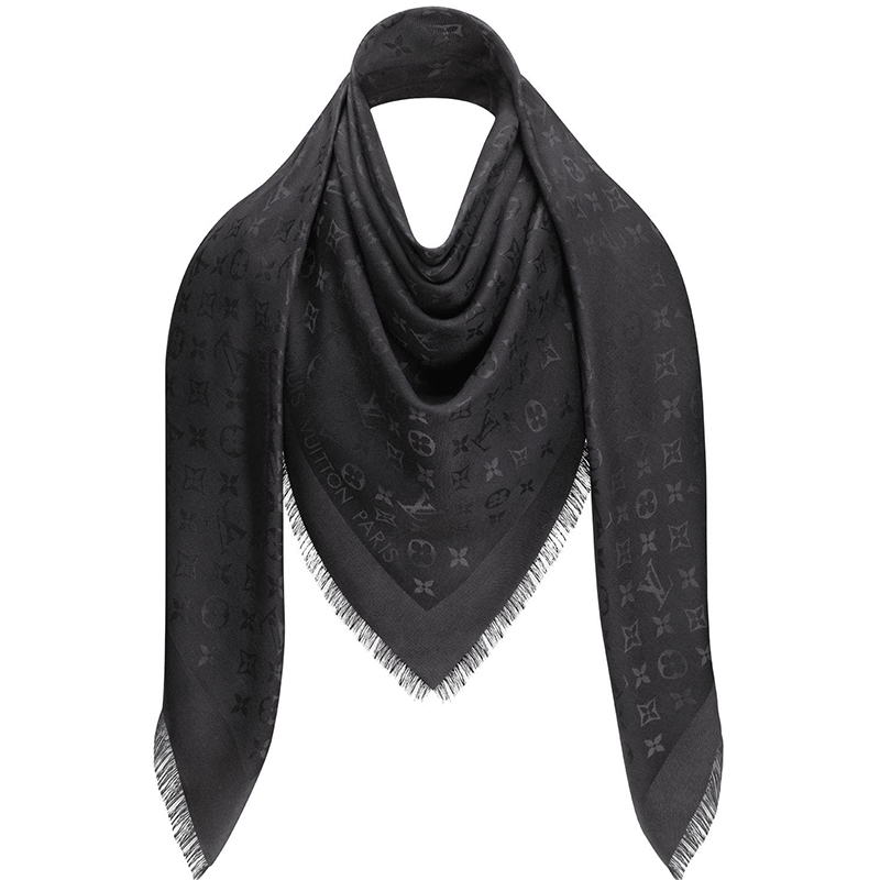 Louis Vuitton Charcoal Grey Monogram Silk and Wool Shawl