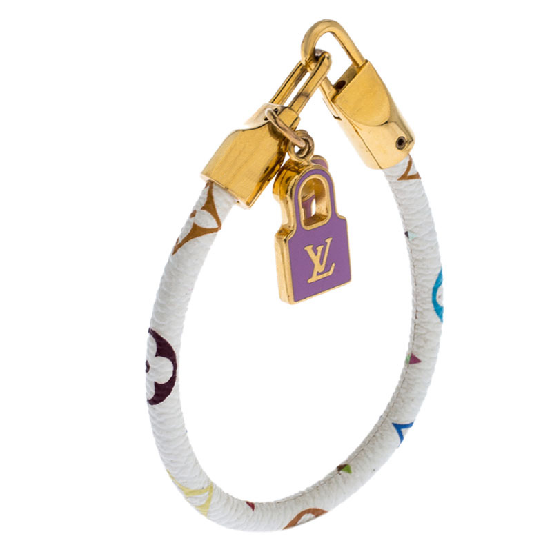 

Louis Vuitton White Monogram Canvas Luck It Gold Tone Bracelet