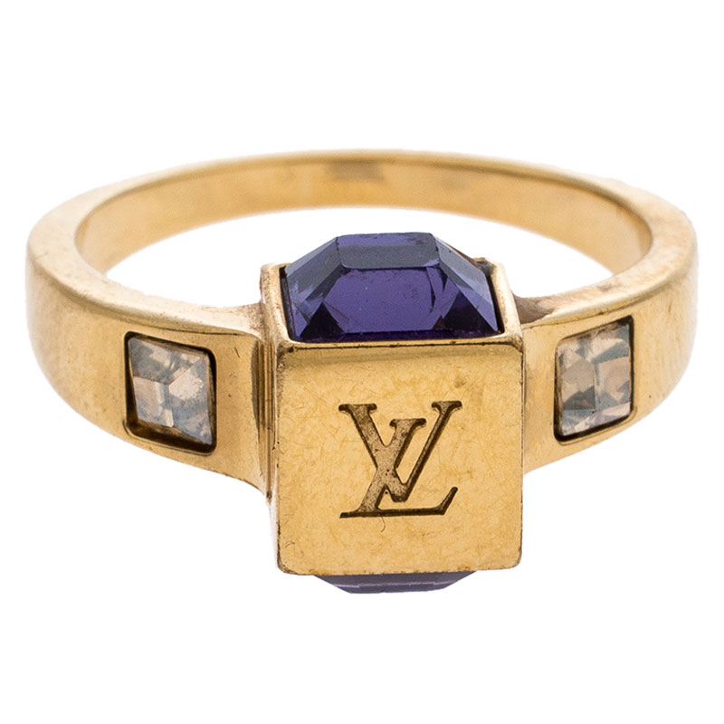 

Louis Vuitton Gamble Crystal Gold Tone Ring Size, Purple