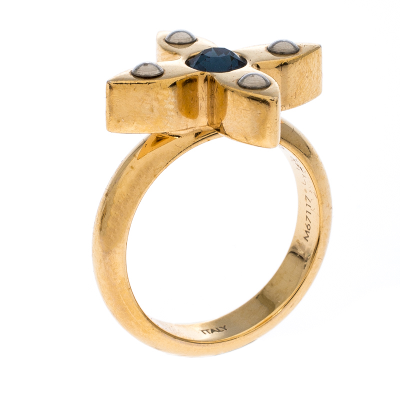 Louis Vuitton Love Letter Crystal Gold Tone Ring Size 54.5 Louis Vuitton | TLC