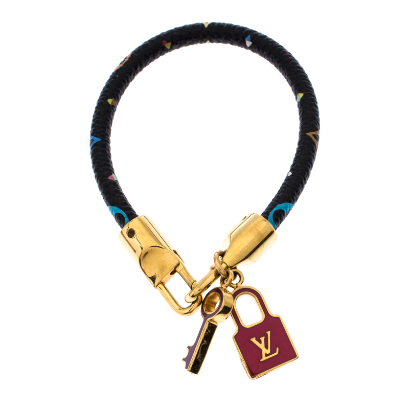 Louis Vuitton Brown Monogram Leather Gold Tone Lock Charm Keep it Twice  Bracelet Louis Vuitton