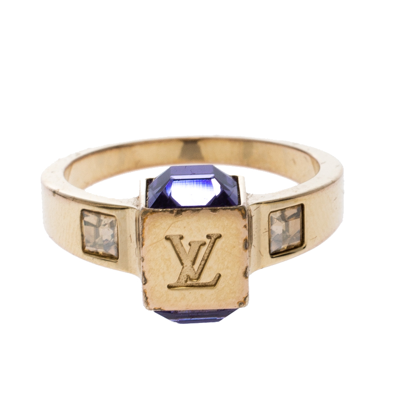 

Louis Vuitton Gamble Crystal Gold Tone Ring Size EU 54