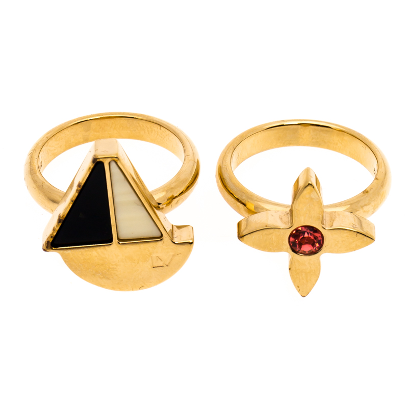 Louis Vuitton Float Your Boat and Clover Gold Tone Set of Two Rings Size EU  57 Louis Vuitton