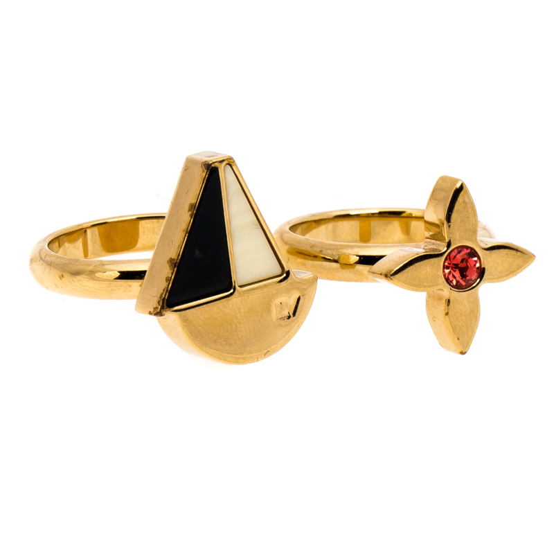 Louis Vuitton Float Your Boat and Clover Gold Tone Set of Two Rings Size EU  57 Louis Vuitton