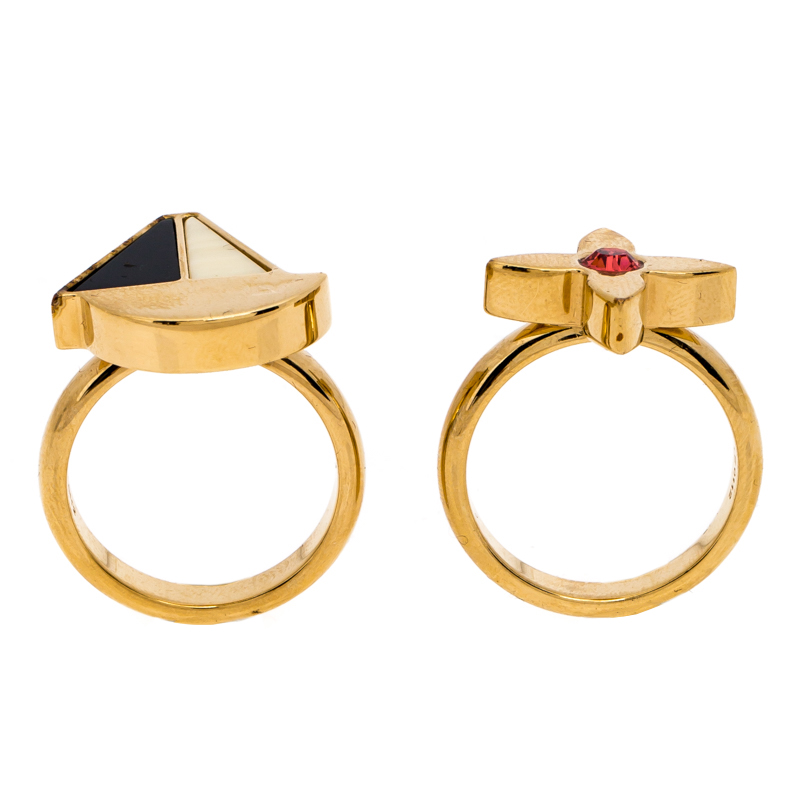 Louis Vuitton Black/White Resin Float Your Boat Ring and Goldtone Crystal  Clover Ring Size 7.5 - Yoogi's Closet