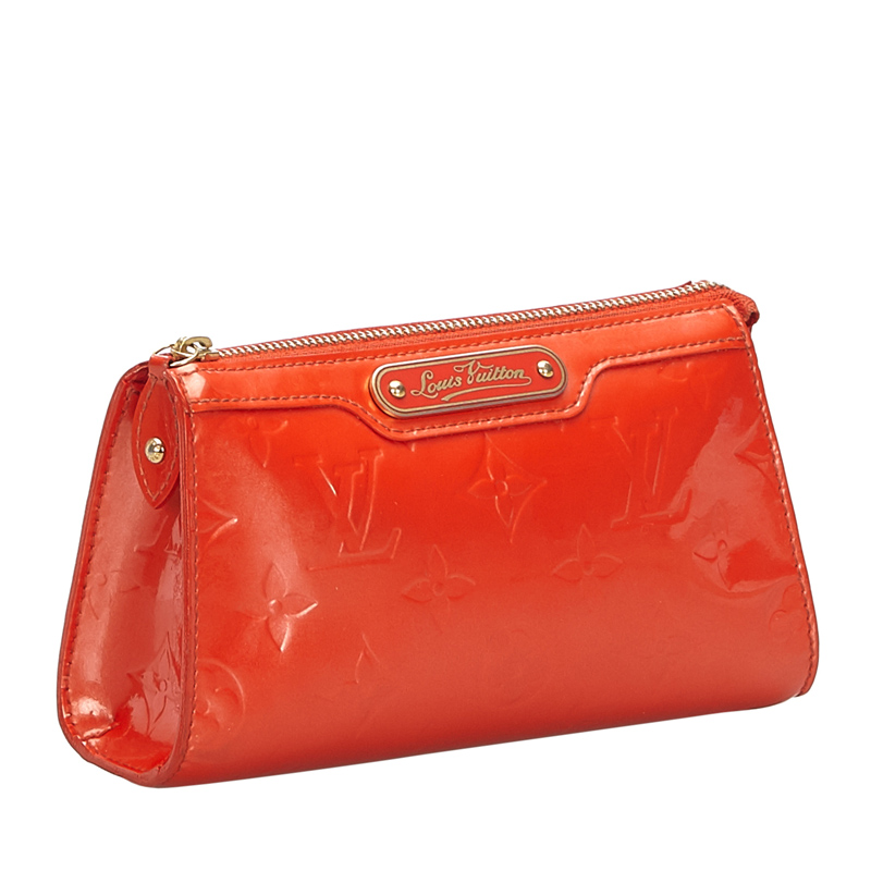 

Louis Vuitton Orannge Vernis Leather Trousse Pouch, Orange