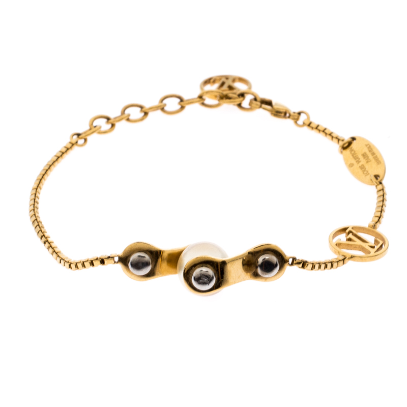 

Louis Vuitton Speedy Faux Pearl Gold Tone Bracelet