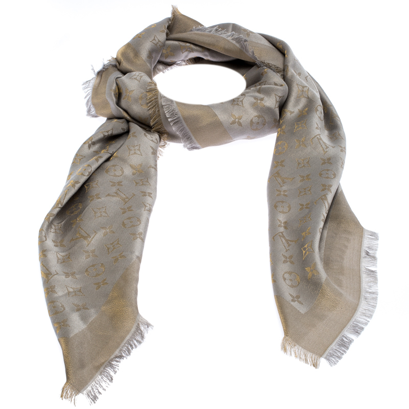 

Louis Vuitton Greige Monogram Shine Shawl, Grey